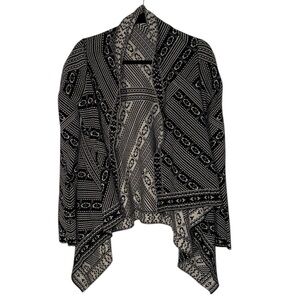Wendy Bellissimo Black & Ivory Tribal Woven Open Front Drape Cardigan